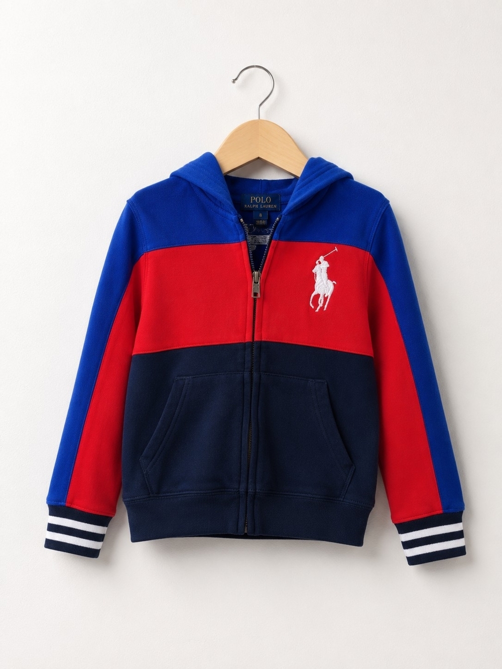 Polo by Ralph Lauren Boys' Colorblock Zip Hoodie - Red/Blue/Navy